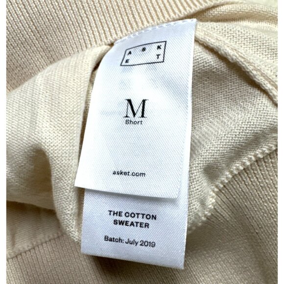 ASKET The Cotton Sweater Mens Size M Short Creme White 100% Organic Cotton - Picture 6 of 8